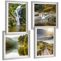 Tulup 4-Delige Schilderij Set - Watervallen, bergen, wolkenpaden en herfstgezichten - 40 x 40 cm en 40 x 60 cm - Wanddecoratie - Muurdecoratie - Moderne Interieurdecoratie - Woonkamer Decoratie