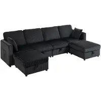 HOMCOM Sofa Set-Cord-306 x 153 x 85 cm-Dunkelgrau