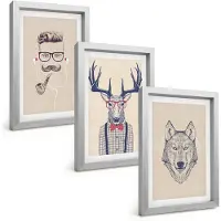 Tulup 4-Delige Schilderij Set - Stijlvolle portretten van dieren en mannen - 20 x 30 cm - Schilderijen Set - Wanddecoratie - Woonkamer - Muurdecoratie