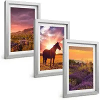 Tulup 4-Delige Schilderij Set - Berglandschappen met paarden en lavendelvelden - 20 x 30 cm - Wanddecoratie - Moderne Interieurdecoratie - Muurdecoratie