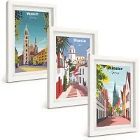 Tulup 3-Delige Schilderij Set - Europese steden in kleurrijke illustraties - 20x30 - Decoratieve Muurdecoratie - Slaapkamer - Moderne Wanddecoratie