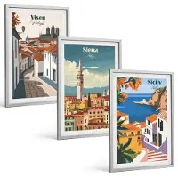Tulup 4-Delige Schilderij Set - Retro-illustraties van beroemde steden over de hele wereld - 40 x 60 cm - Decoratieve Muurdecoratie - Slaapkamer - Woonkamer Decoratie