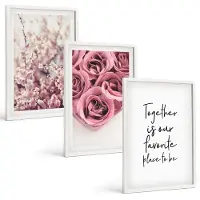 Tulup 3-Delige Schilderij Set - Bloemen en boeketten rozen met een zelfgeschreven tekst. - 40x60 - Wanddecoratie - Muurdecoratie - Moderne Interieurdecoratie - Decoratieve Schilderijen
