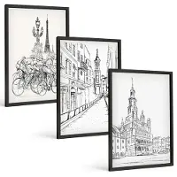 Tulup 4-Delige Schilderij Set - Eenvoudige tekeningen van stadsgezichten - 40 x 60 cm - Muurdecoratie - Wanddecoratie - Slaapkamer