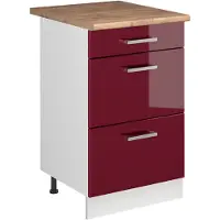 Vicco Keukenonderkast R-Line, Rode hoogglans/Wit, 50 cm goudkleurig eiken werkblad