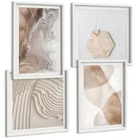 Tulup 4-Delige Schilderij Set - Abstracte vormen, geschilderde structuren in pastelkleuren. - 40x40 en 40x60 - Muurdecoratie - Schilderijen Set - Woonkamer - Decoratieve Schilderijen