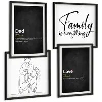 Tulup 4-Delige Schilderij Set - Familielijnkunst met definities van liefde en vaderschap. - 40 x 40 cm en 40 x 60 cm - Stijlvolle Muurdecoratie - Kantoor - Wanddecoratie
