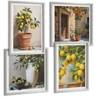 Tulup 4-Delige Schilderij Set - Citroenbomen in potten en vazen - 40 x 40 cm en 40 x 60 cm - Muurdecoratie - Schilderijen Set - Woonkamer - Decoratieve Schilderijen