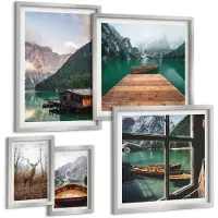 Tulup 4-Delige Schilderij Set - Berglandschappen met meren en wilde dieren - 50 x 50 cm, 20 x 30 cm en 40 x 60 cm - Moderne Wanddecoratie - Slaapkamer - Decoratieve Schilderijen