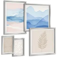 Tulup 4-Delige Schilderij Set - Abstracte landschappen in pasteltinten met bladeren - 50 x 50 cm, 20 x 30 cm en 40 x 60 cm - Muurdecoratie - Decoratieve Schilderijen - Wohnzimmer
