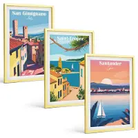 Tulup 4-Delige Schilderij Set - Italiaanse stadjes en retro kustlandschappen - 40 x 60 cm - Wanddecoratie - Woonkamer Decoratie - Muurdecoratie