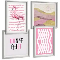 Tulup 4-Delige Schilderij Set - Roze flamingo's pastel berglandschap belettering - 40 x 40 cm en 40 x 60 cm - Muurdecoratie - Interieur Decoratie - Moderne Wanddecoratie
