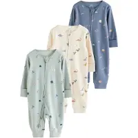 Next - Jongens - Babypyjama’s met rits aan beide kanten, set van 3 - Blauw