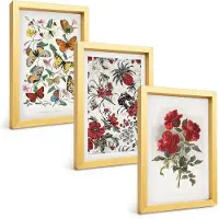 Tulup 4-Delige Schilderij Set - Vlinders, bloemen en rode rozen in een klassieke stijl. - 20 x 30 cm - Muurdecoratie - Wanddecoratie - Slaapkamer - Stijlvolle Muurdecoratie