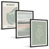 Tulup 4-Delige Schilderij Set - Abstracte vormen in pasteltinten met planten - 40 x 60 cm - Schilderijen Set - Wanddecoratie - Woonkamer - Woonkamer Decoratie