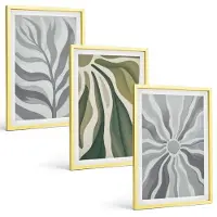 Tulup 4-Delige Schilderij Set - Plantenpatronen in tinten groen en grijs - 40 x 60 cm - Stijlvolle Muurdecoratie - Slaapkamer - Interieur Decoratie