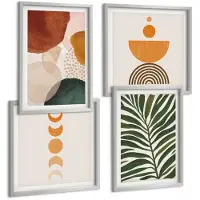 Tulup 4-Delige Schilderij Set - Abstracte vormen in warme kleuren en bladeren - 40 x 40 cm en 40 x 60 cm - Stijlvolle Muurdecoratie - Slaapkamer - Decoratieve Schilderijen