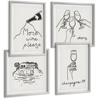 Tulup 4-Delige Schilderij Set - Vrolijke momenten met wijn en champagne - Lijntekening - 40 x 40 cm en 40 x 60 cm - Muurdecoratie - Wanddecoratie - Hal - Woonkamer Decoratie
