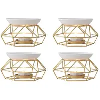 Typecat 4X Keramische Geurlamp Etherische Oliebrander Metalen Brander voor Etherische OliëN Wassmeltbrander met Ronde Keramische Schaal