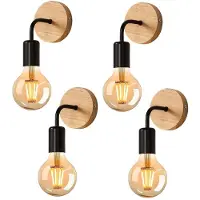 Riserva Wandlamp industrieel traditioneel onregelmatig zwart‑hout, ijzer + hout, E27 fitting max 60W zonder lamp, 4‑pack, voor woonkamer slaapkamer keuken