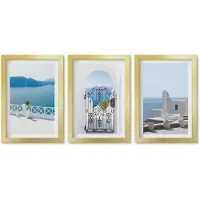 Wallfluent 4-Delige Schilderij Set - Zeezicht met witte gebouwen in Griekenland - 20 x 30 cm - Decoratieve Schilderijen - Wanddecoratie - Hal - Interieur Decoratie
