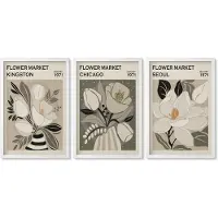 Wallfluent 3-Delige Schilderij Set - Bloemen Van De Markten Van Kingston, Chicago En Seoul In Een Retrostijl. - 40 x 60 - Wanddecoratie - Muurdecoratie - Moderne Interieurdecoratie