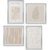 Wallfluent 4-Delige Schilderij Set - Minimalistische stijl met botanische motieven - 40 x 40 cm en 40 x 60 cm - Muurdecoratie - Wanddecoratie - Slaapkamer - Interieur Decoratie