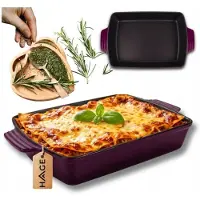 Atusa - Bakvorm - Ovenschaal - Gietijzeren Ovenschaal - Emaille Braadslede met Handgrepen - Geschikt voor Inductie, Oven & Alle Warmtebronnen - 3.5 Liter - 32 x 23.5 cm - Aubergine Kleur