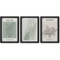 Wallfluent 3-Delige Schilderij Set - Bloemen In Een Vaas In Een Moderne En Minimalistische Stijl. - 20 x 30 cm - Wanddecoratie - Schilderijen Set - Interieur - Decoratieve Schilderijen