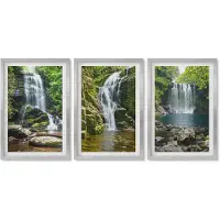 Wallfluent 4-Delige Schilderij Set - Watervallen in een groene omgeving met stenen en water. - 40 x 60 cm - Muurdecoratie - Schilderijen Set - Woonkamer - Moderne Wanddecoratie