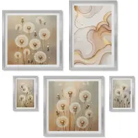 Wallfluent 4-Delige Schilderij Set - Bloemmotieven in delicate natuurlijke tinten - 50 x 50 cm, 20 x 30 cm en 40 x 60 cm - Stijlvolle Muurdecoratie - Kantoor