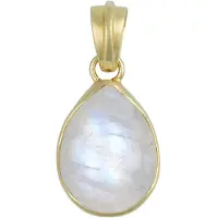 Cavill - Zilveren Hanger - 925 Sterling Zilver Verguld - Witte Labradoriet 15 Karaat Peervormige Cabochon - Elegante Labradoriet Sieraden