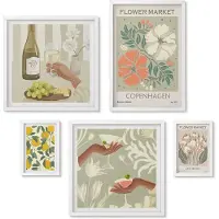 Wallfluent 5-Delige Schilderij Set - Vintage Bloemenmarkten En Fruitinspiratie - 50 x 50 cm, 20 x 30 cm En 40 x 60 cm - Stijlvolle Muurdecoratie - Kantoor