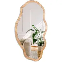 Coloray Houtstructuur Spiegel - Bruin Rechthoekige Spiegel Met Modern Design - Organische Spiegel - Woonkamer, Kantoor, Slaapkamer - Geometrisch - 45x90 cm - Totale afmeting 52x97 cm