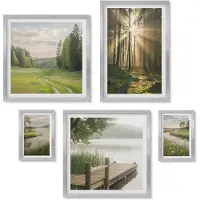 Wallfluent 4-Delige Schilderij Set - Boslandschappen met zonnestralen en kalm water - 50 x 50 cm, 20 x 30 cm en 40 x 60 cm - Decoratieve Muurdecoratie - Slaapkamer