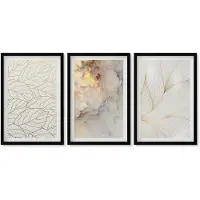 Wallfluent 3-Delige Schilderij Set - Lineaire Bladpatronen Abstract Marmer - 40 x 60 cm - Wanddecoratie - Muurdecoratie - Moderne Interieurdecoratie