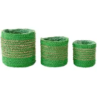 J-Line bloempot Gestreept - zeegras - naturel/groen - set van 3