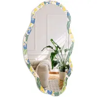 Coloray Tropische Bloemen Spiegel - Geel Rechthoekige Spiegel Voor Interieur - Organische Spiegel - Woonkamer - Illustratief - 45x90 cm - Totale afmeting 52x97 cm