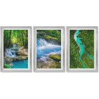 Wallfluent 4-Delige Schilderij Set - Groene bossen en kristalhelder rivierwater - 40 x 60 cm - Decoratieve Muurdecoratie - Slaapkamer - Wanddecoratie