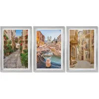 Wallfluent 4-Delige Schilderij Set - Charmante straatjes en fonteinen in een pittoreske architectuur. - 40 x 60 cm - Decoratieve Muurdecoratie - Slaapkamer - Moderne Wanddecoratie