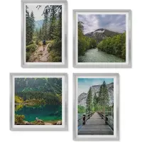 Wallfluent 4-Delige Schilderij Set - Bergen, meren, bossen en paden in de natuur - 40 x 40 cm en 40 x 60 cm - Decoratieve Muurdecoratie - Slaapkamer - Decoratieve Schilderijen