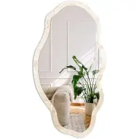 Coloray Beige Patroon Spiegel - Beige Moderne Rechthoekige Wandspiegel - Organische Spiegel - Woonkamer, Badkamer, Kantoor - Boho - 45x90 cm - Totale afmeting 52x97 cm