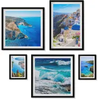 Wallfluent 5-Delige Schilderij Set - Landschappen Van De Egeïsche Zee Met Pittoreske Uitzichten - 50 x 50 cm, 20 x 30 cm En 40 x 60 cm - Muurdecoratie - Wanddecoratie - Hal - Decoratieve Schilderijen