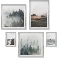 Wallfluent 5-Delige Schilderij Set - Geschilderde Delicate Boho-Plantenbladeren - 20 x 30 cm - Decoratieve Schilderijen - Wanddecoratie - Hal