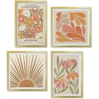 Wallfluent 4-Delige Schilderij Set - Bloemen In Pastelkleuren Met Zonnestralen - 40 x 40 cm En 40 x 60 cm - Stijlvolle Muurdecoratie - Kantoor