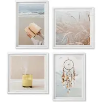 Wallfluent 4-Delige Schilderij Set - Rustige Landschappen, Delicate Zomeruitzichten, Boho-Stijl - 40 x 40 En 40 x 60 - Stijlvolle Wanddecoratie - Interieur - Interieur Decoratie