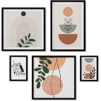 Wallfluent 5-Delige Schilderij Set - Stijlvolle Decoraties Met Plantmotieven En Slogans - 50 x 50 cm, 20 x 30 cm En 40 x 60 cm - Wanddecoratie - Moderne Interieurdecoratie - Moderne Wanddecoratie