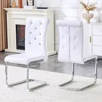 HAUSS SPOLE Eetkamerstoel Set Van 2 - Retro Kroko-Optiek Met Kristalknopen En Gepolsterde Zitting - Voor Eetkamer En Woonkamer - Kunstleer Wit
