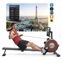 Merach Smart Roeitrainer met 15.6" HD Scherm - Magnetische Roeifietser met 16 Weerstanden - Stil Dubbel Railsysteem - Max 158 kg - Bluetooth App