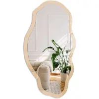 Coloray Beige Structuur Spiegel - Beige Elegante Rechthoekige Wandspiegel - Organische Spiegel - Slaapkamer, Woonkamer, Hal - Minimalistisch - 45x90 cm - Totale afmeting 52x97 cm